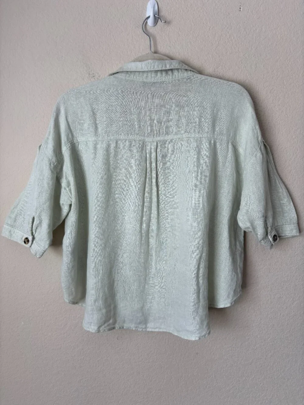 Zara Linen Button Up Boxy Cropped Pistachio Green Shirt - Picture 10 of 11